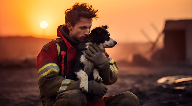 The fireman rescued the dog