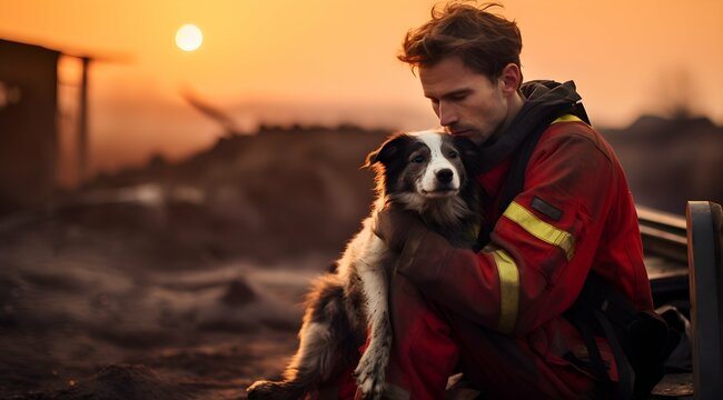 A firefighter rescued a dog from a fire