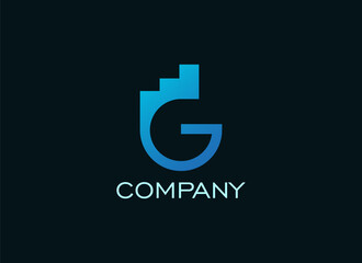 Abstract Letter G Logo. Geometric Shape Letter G With Stairs or Grow Up Symbol isolated one Black background. Usable for Finance and Business Logos. Flat Vector Logo Design Template Element