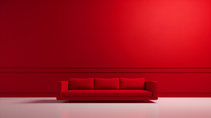 Red minimal interior with red sofa