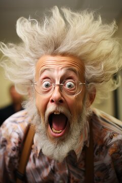 Elderly funny crazy teacher man. Generative AI