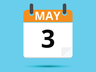 3 May. Flat icon calendar isolated on blue background. Vector illustration.