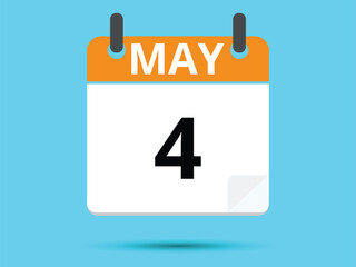 4 May. Flat icon calendar isolated on blue background. Vector illustration.