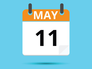 11 May. Flat icon calendar isolated on blue background. Vector illustration.