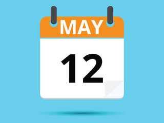 12 May. Flat icon calendar isolated on blue background. Vector illustration.