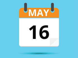 16 May. Flat icon calendar isolated on blue background. Vector illustration.