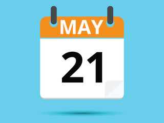 21 May. Flat icon calendar isolated on blue background. Vector illustration.
