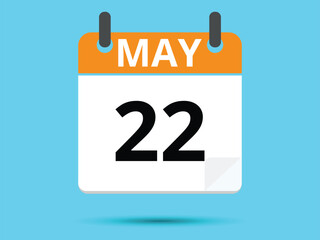 22 May. Flat icon calendar isolated on blue background. Vector illustration.