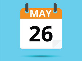26 May. Flat icon calendar isolated on blue background. Vector illustration.