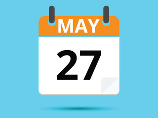 27 May. Flat icon calendar isolated on blue background. Vector illustration.
