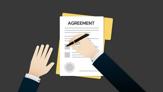 Animation of Businessman signing of agreement document forms, business related animation, transparent background, alpha channel included.