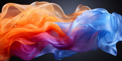 Organza Stoff in prachtvollen welligen explosionsartigen bunten Farben für Webdesign und Drucksachen als Vorlage in Querformat für Banner, ai generativ