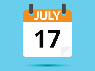 17 July. Flat icon calendar isolated on blue background. Vector illustration.
