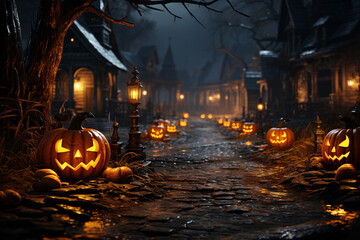 Halloween background Illustration with pumpkins generated with AI