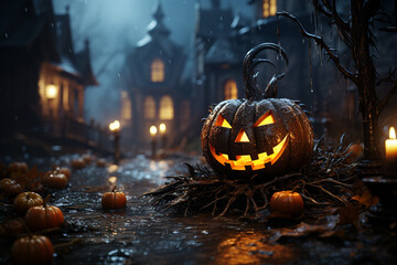 Halloween background Illustration with pumpkins generated with AI