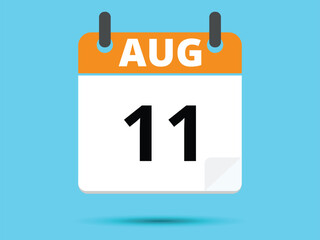 11 August. Flat icon calendar isolated on blue background. Vector illustration.