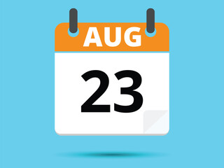 23 August. Flat icon calendar isolated on blue background. Vector illustration.
