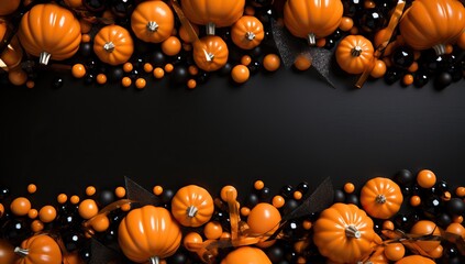 Halloween background with pumpkins on black background.