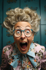 Elderly funny crazy teacher woman. Generative AI