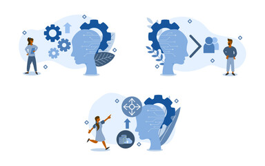 AI Impacts illustration set. characters are looking at AI positive working including increase work efficiency, efficient than humans, and set Goal. AI positive impacts concept. vector illustration.