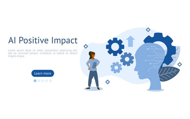 AI Impacts illustration. characters are looking at increase work efficiency by AI. AI positive impacts concept. vector illustration.