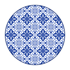 Porcelain plate with traditional blue on white design in Asian style. design pattern for background, plate, dish, bowl, lid, tray, salver, vector illustration art embroidery. geometric flowers.