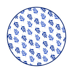 Porcelain plate with traditional blue on white design in Asian style. design pattern for background, plate, dish, bowl, lid, tray, salver, vector illustration art embroidery. leaves pattern plate.