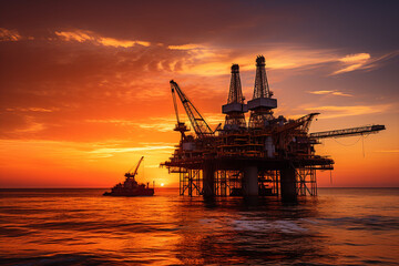 Fototapeta na wymiar Generative ai ocean oil platform drilling gas and petroleum at sunset