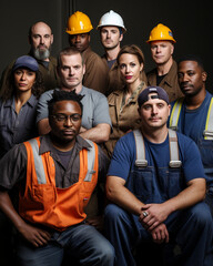 Generative ai male and female multiethnic blue collar workers posing