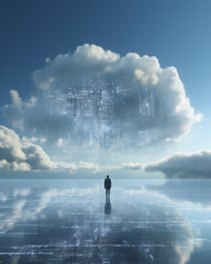 Generative ai man in cloud data storage global service network - obrazy, fototapety, plakaty