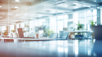 Obraz premium Abstract blurred office interior room. blurry working space with defocused effect. use for background or backdrop in business concept.