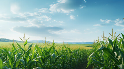 Fototapeta premium A Beautiful Corn field, wide view of corn field, Agricultural field background Art images that express the beauty and purity of nature.