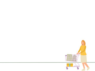 single parent shopping concept flat design vector illustration, one line, single line, art line, mother activity,monthly expenditure.