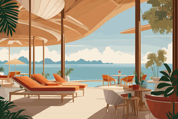 luxury resort in the south china sea illustration - obrazy, fototapety, plakaty