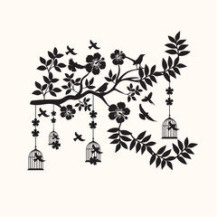 vector tree branches silhouette with leaves