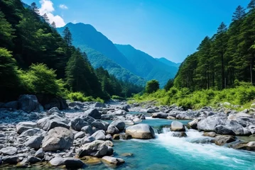 Tuinposter 美しい山と川の風景 © uumm
