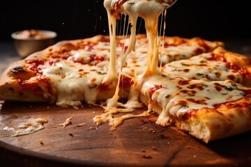 Closeup thick, cheesy pizza straight from the oven. Generative ai of cheesy pizza.