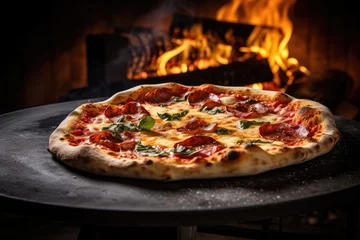 Foto op Plexiglas Generative ai of mouthwatering Italian pizza straight from the oven. © P Stock