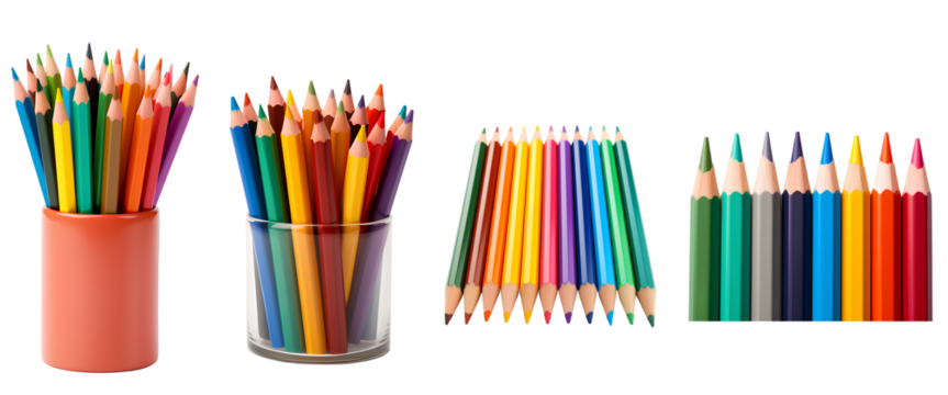 Color wooden pencil set, isolated on a transparent background, PNG