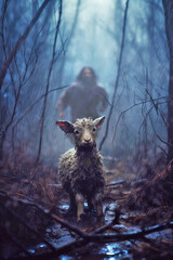 Jesus running for lost lamb - 644532092