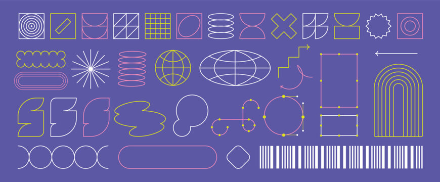 Trendy line elements Y2k. Neo brutalism design. Checker board print Retro shape. Bright colors. zine aesthetic. Vectored shapes, retro vibes. 