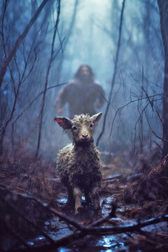 Jesus running for lost lamb