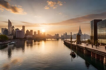 Fototapeta premium city skyline at sunset