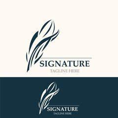 Fototapeta na wymiar Feather and signature logo design minimalist business symbol sign template illustration