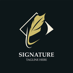 Feather and signature logo design minimalist business symbol sign template illustration