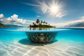 tropical island with palm trees Beautiful nature backgrounds, wallpapers, textures and landscapes generative AI
