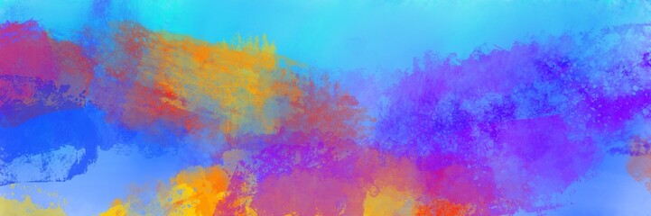 Bold blue purple pink orange and yellow painted color splashes or blobs on light blue background, modern abstract art background design, artsy colorful background - 644533698