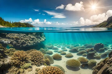 coral reef and sea Beautiful nature backgrounds, wallpapers, textures and landscapes generative AI