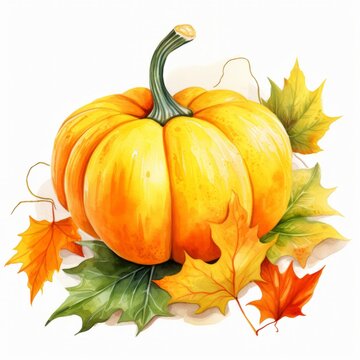 Watercolor illustration delicious pumpkins clipart by hand on white background.