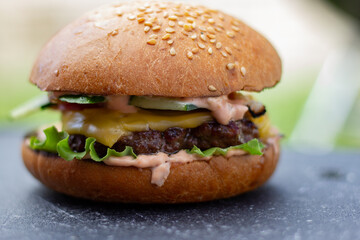 hamburger on black background